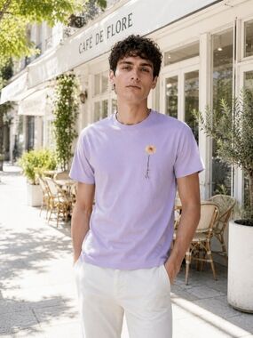 Jacquemus Lavender Crewneck T-Shirt with Sunflower Graphic